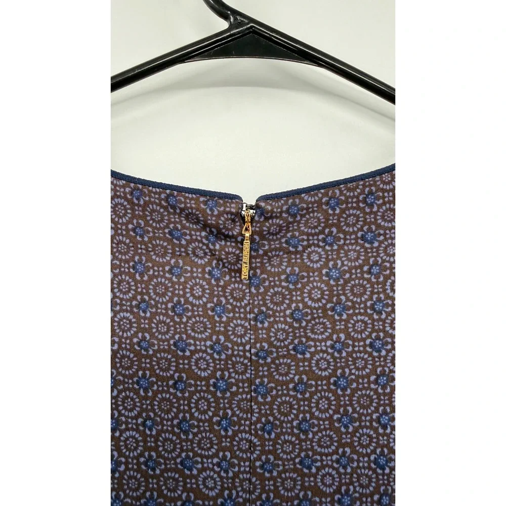 Tory Burch M Midi Sheath‎ Dress Womens Purple Blue Medallion Floral Long Sleeve
